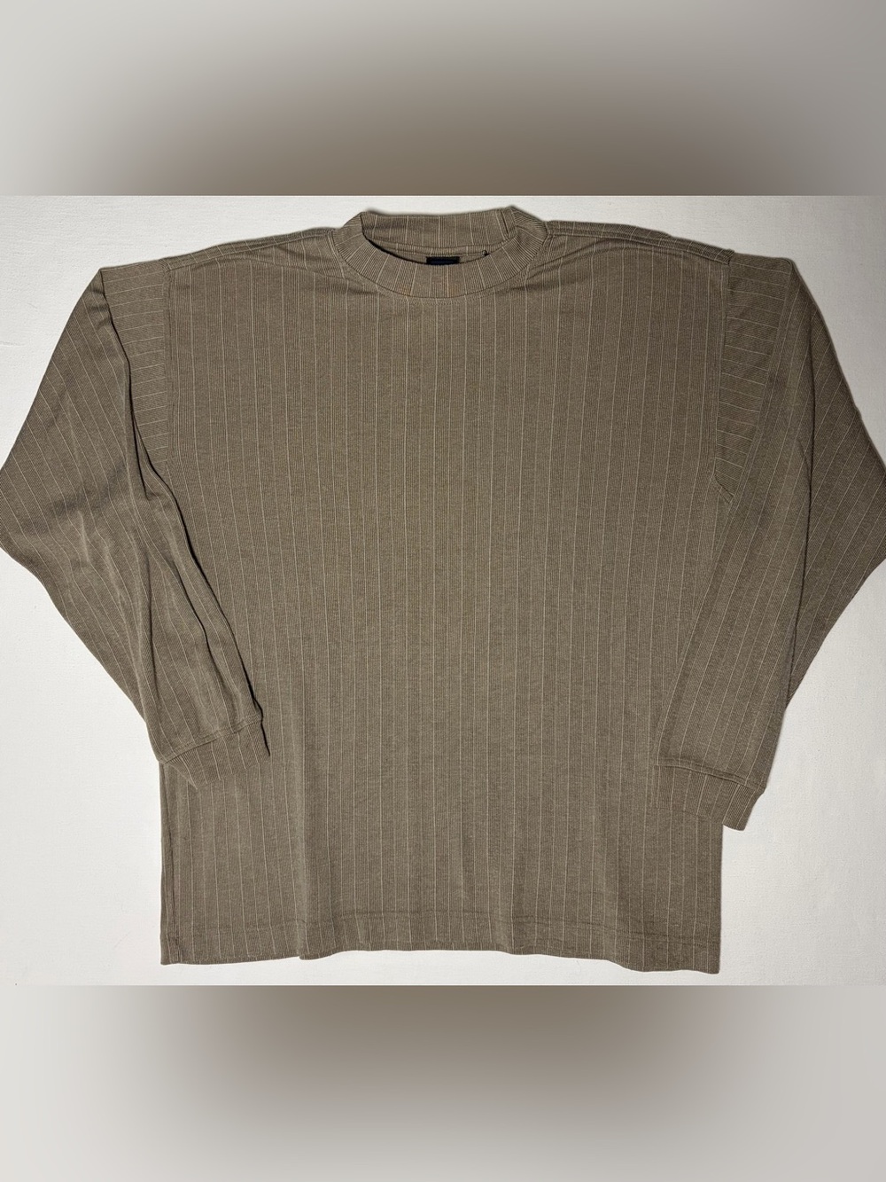 Vtg Axis LA Ribbed Knit Long Sleeve Shirt Mens Large Khaki Tan Casual Streetwear